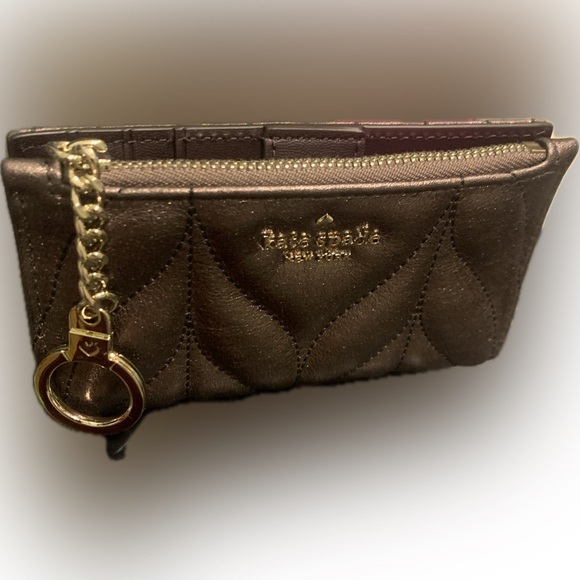 Kate Spade Briar Lane Bronze Quilted Metallic Leather Mikey Keychain Card Wallet - Picture 5 of 12
